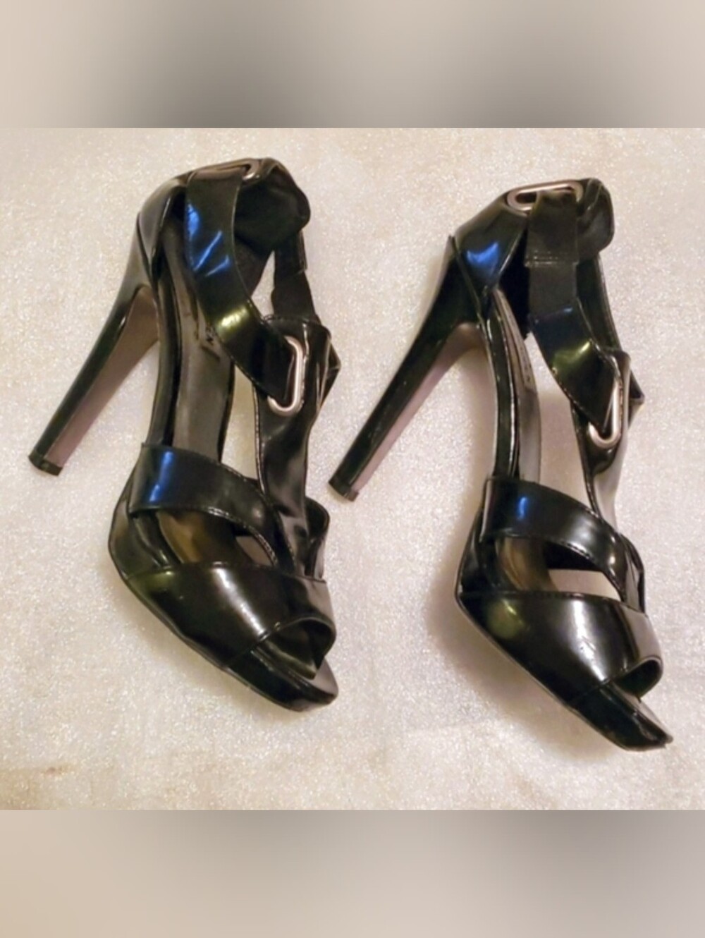Steve Madden Black Patent Strappy Platform Heels